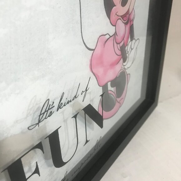 Disney Minnie Mouse Framed Wall Art It's kind of Fun Pink Black Frame 10 x 10" - Picture 4 of 5